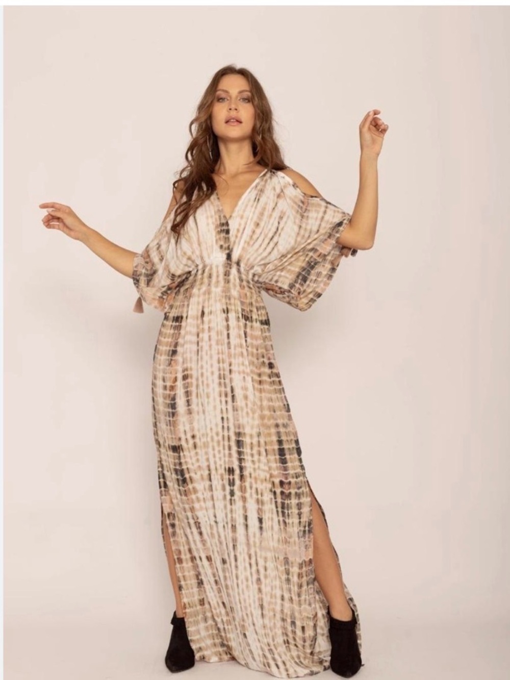 Java Spirit tones mauve and cream Tie- dye bohemian-style maxi dress one size